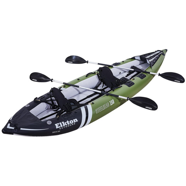 Elkton Outdoors Hard Shell Recreational Tandem Kayak, 2 or 3 Person Sit On  Top Kayak Package with 2 EVA Padded Seats, Includes 2 Aluminum Paddles and
