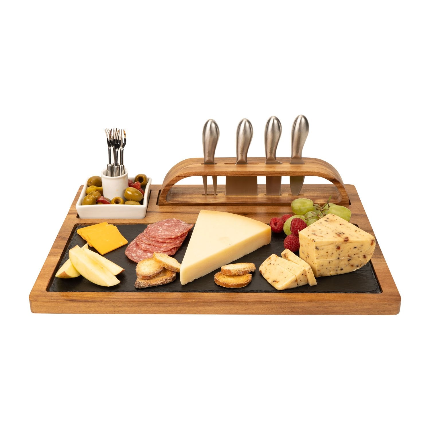 Acacia Wood Cutting Board and Cheese Knives 4 Piece Set