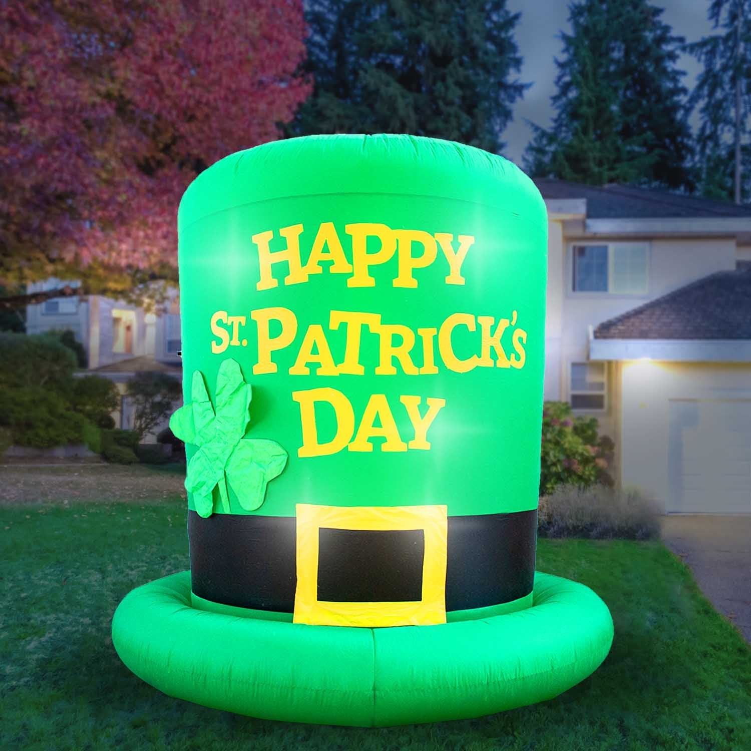 Inflatable St Patrick's Day Green Leprechaun Top Hat with Shamrock