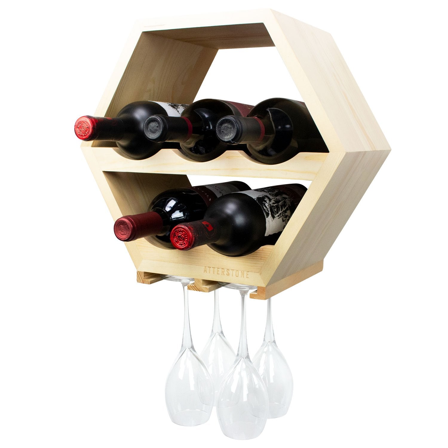 Honeycomb Wine Rack with Hanging Stemware Slots Holds 5 Bottles and 4 Marketfleet Inc